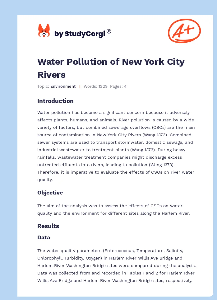 Water Pollution of New York City Rivers. Page 1