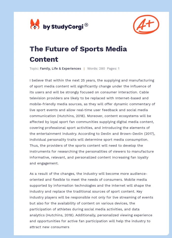The Future of Sports Media Content. Page 1
