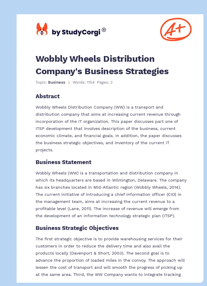 Wobbly Wheels Distribution Company's Business Strategies. Page 1