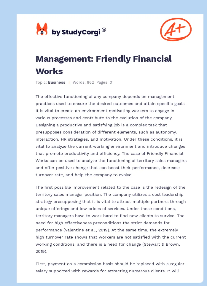 Management: Friendly Financial Works. Page 1