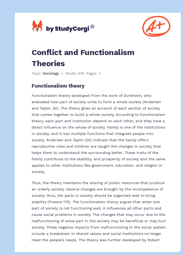 Conflict and Functionalism Theories. Page 1