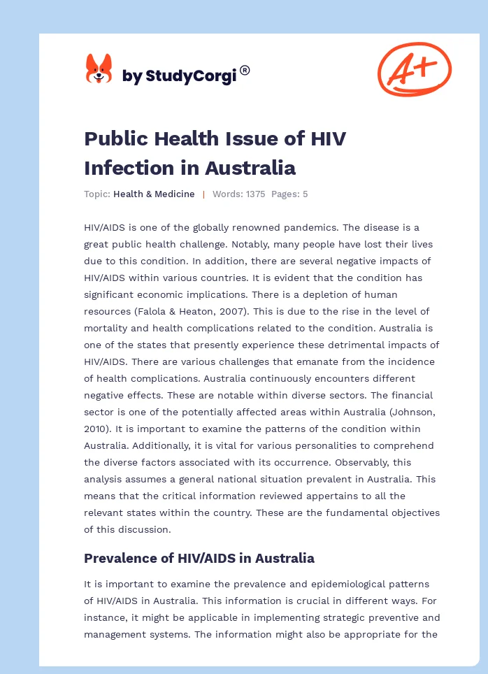 Public Health Issue of HIV Infection in Australia. Page 1