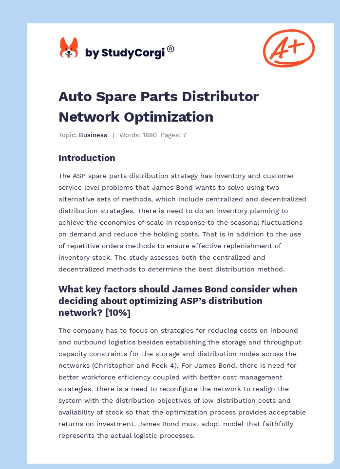 Auto Spare Parts Distributor Network Optimization. Page 1