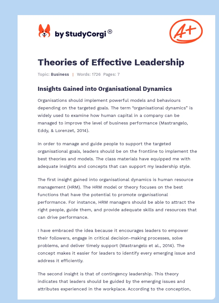 Theories of Effective Leadership. Page 1