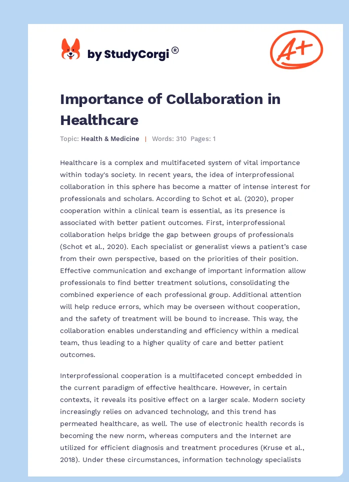 Importance of Collaboration in Healthcare. Page 1