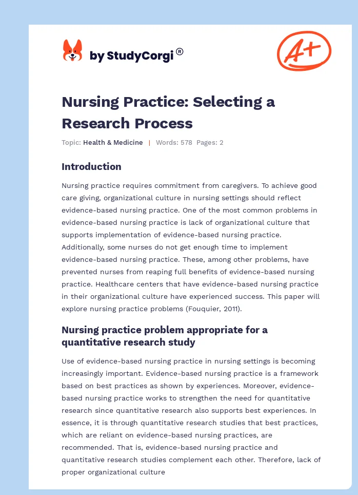 Nursing Practice: Selecting a Research Process. Page 1