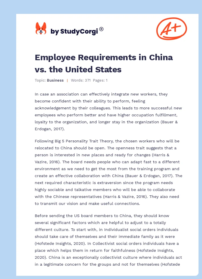 Employee Requirements in China vs. the United States. Page 1