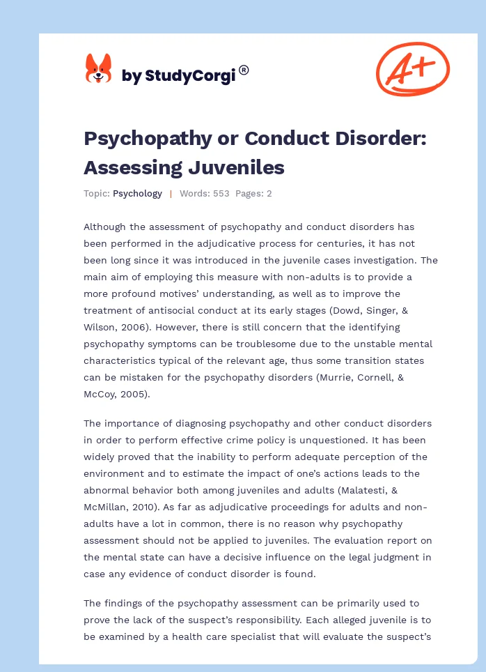 Psychopathy or Conduct Disorder: Assessing Juveniles. Page 1