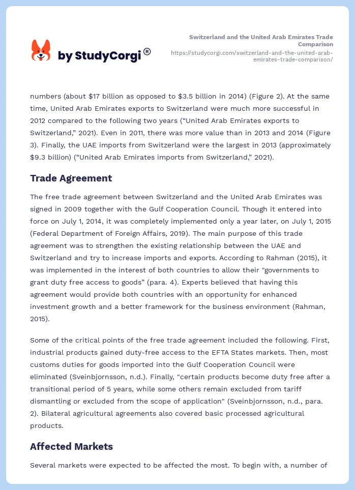 Switzerland and the United Arab Emirates Trade Comparison. Page 2