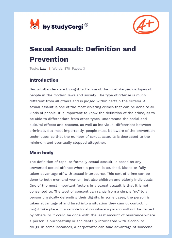 Sexual Assault: Definition and Prevention. Page 1