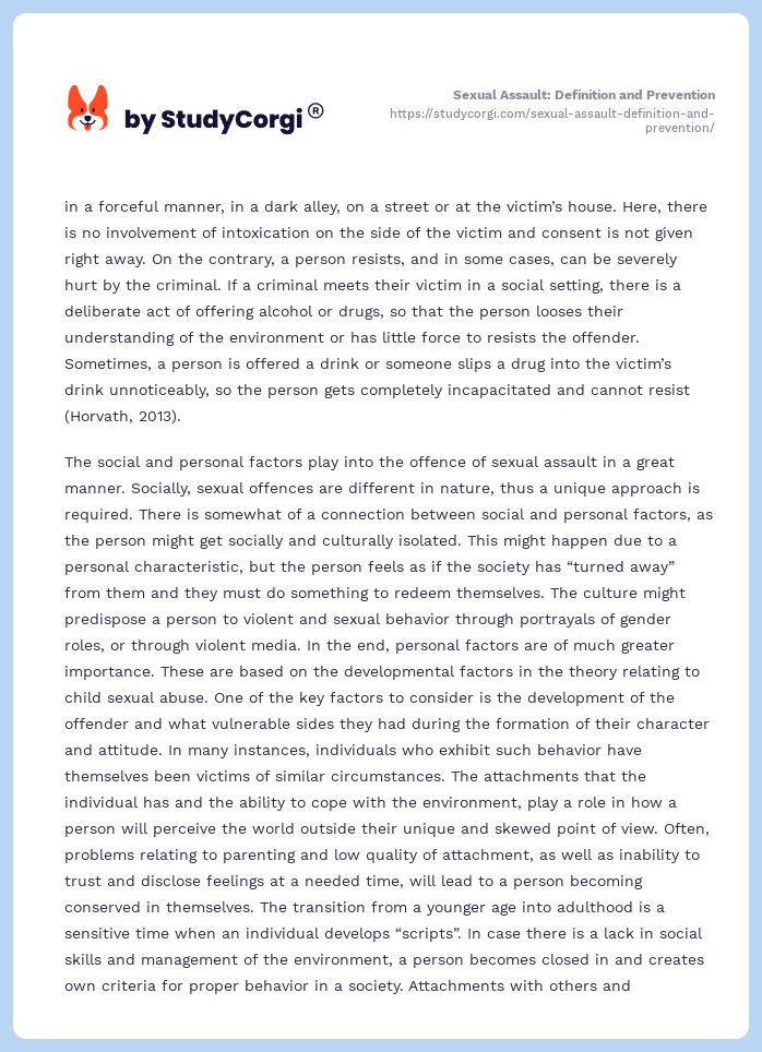 Sexual Assault: Definition and Prevention. Page 2