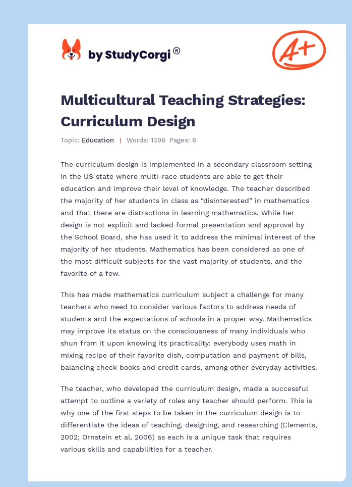 Multicultural Teaching Strategies: Curriculum Design. Page 1