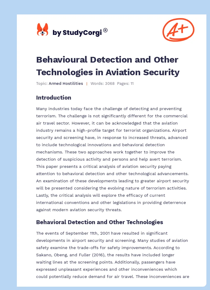 Behavioural Detection and Other Technologies in Aviation Security. Page 1
