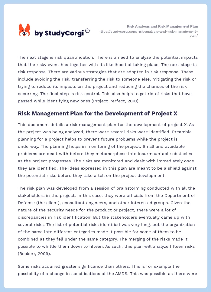 Risk Analysis and Risk Management Plan. Page 2