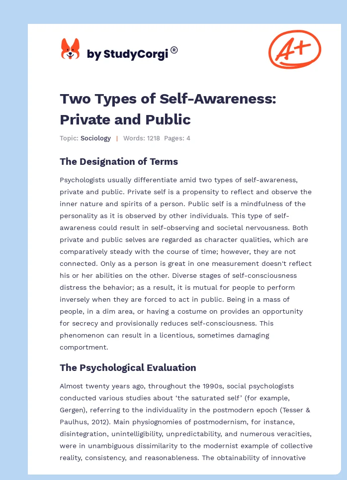 Two Types of Self-Awareness: Private and Public. Page 1