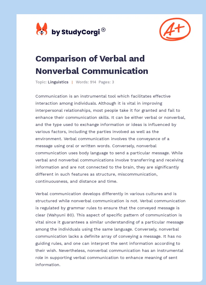 Comparison of Verbal and Nonverbal Communication. Page 1