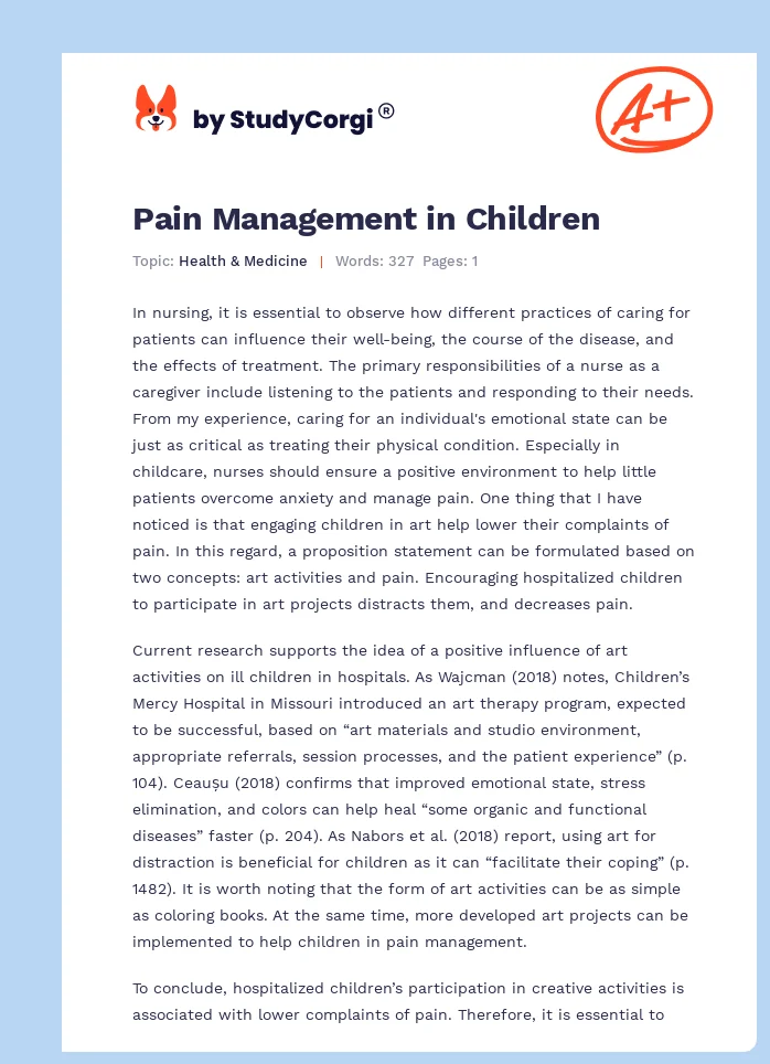 Pain Management in Children. Page 1