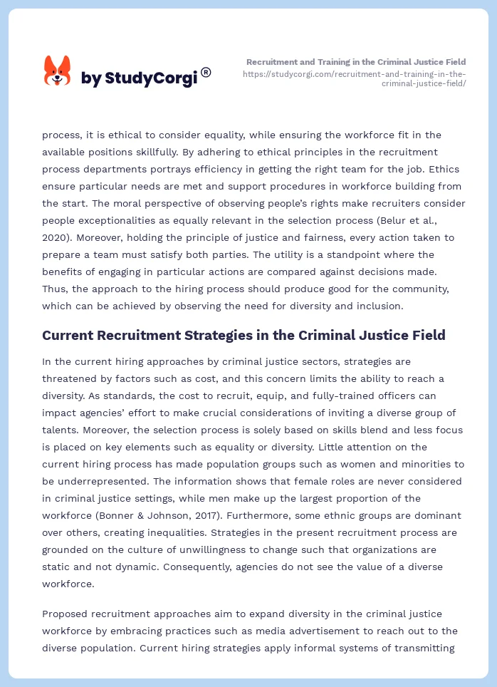 Recruitment and Training in the Criminal Justice Field. Page 2