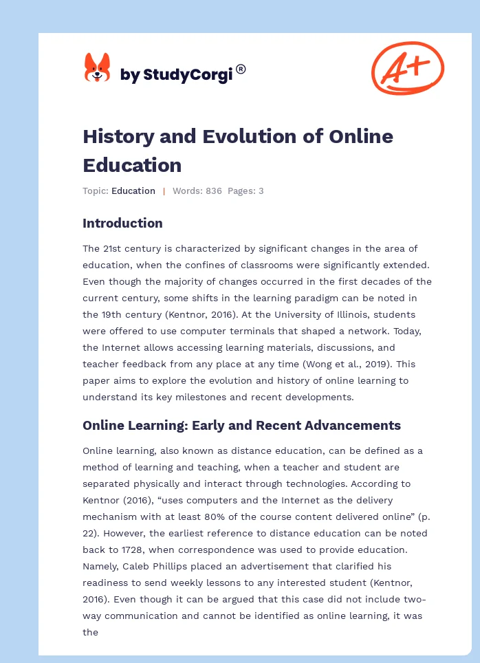History and Evolution of Online Education. Page 1