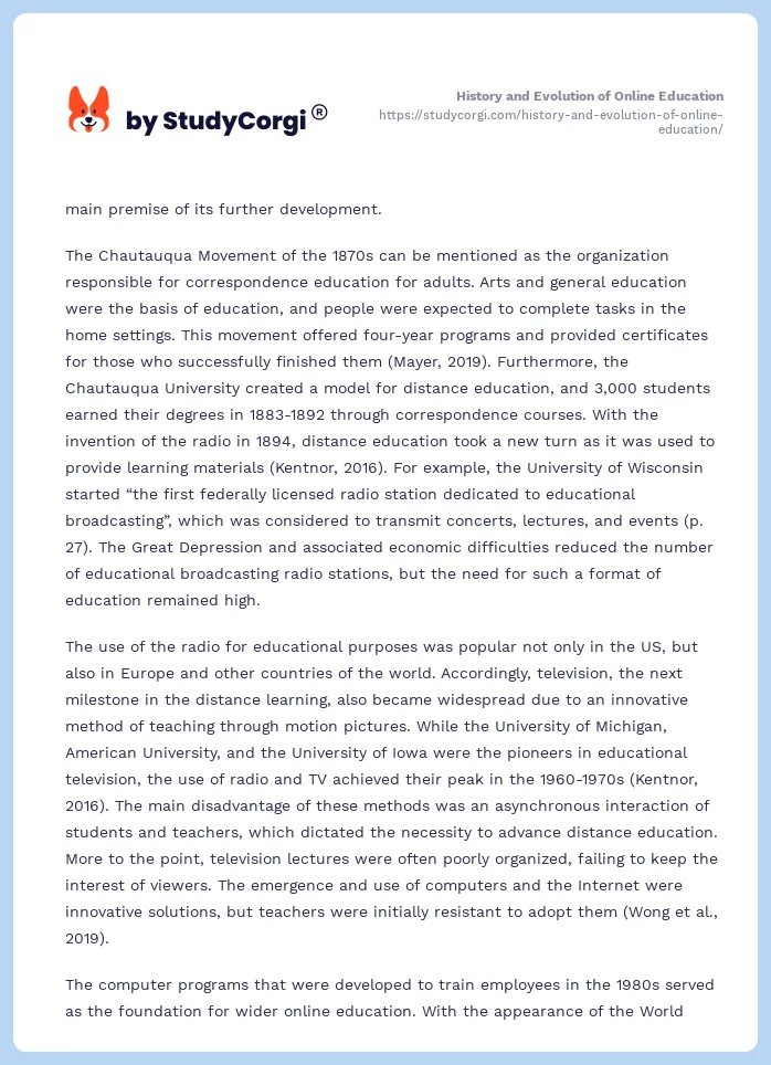 History and Evolution of Online Education. Page 2