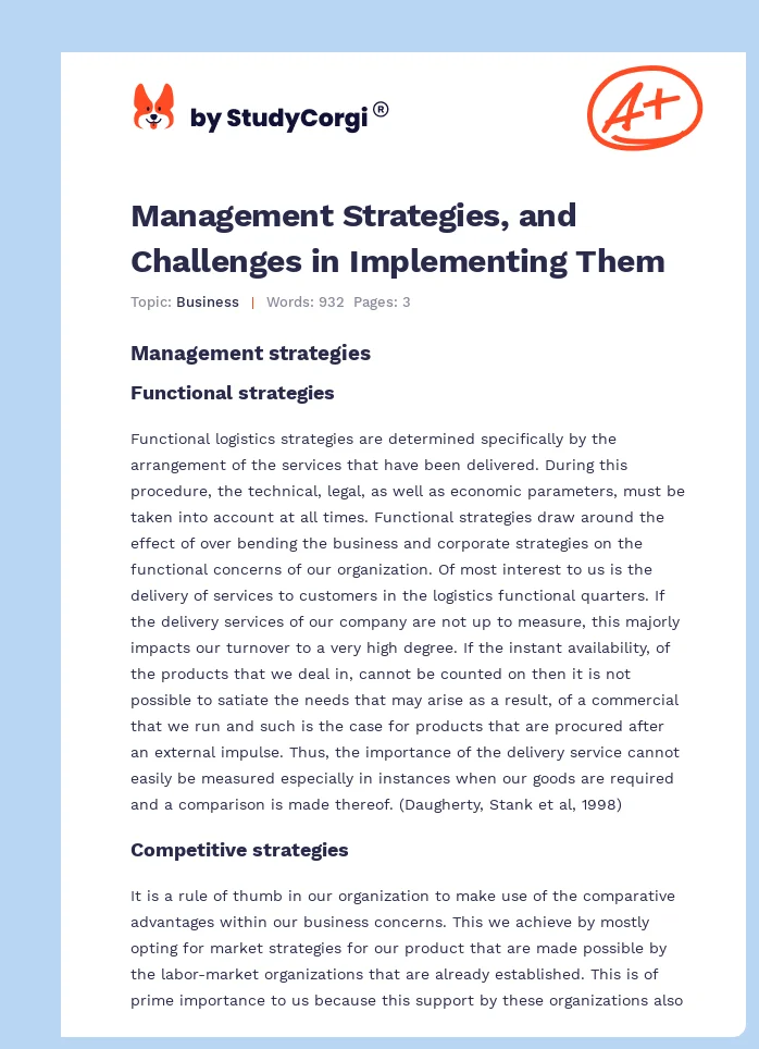 Management Strategies, and Challenges in Implementing Them. Page 1