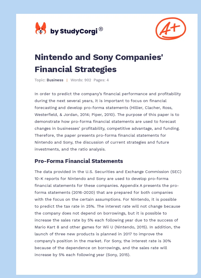 Nintendo and Sony Companies' Financial Strategies. Page 1