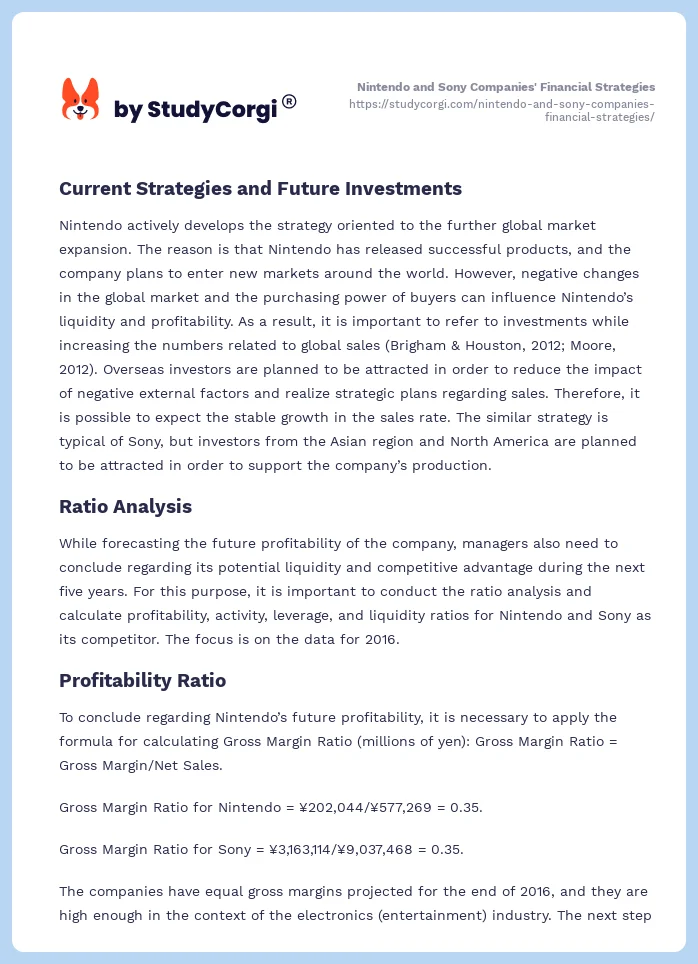 Nintendo and Sony Companies' Financial Strategies. Page 2