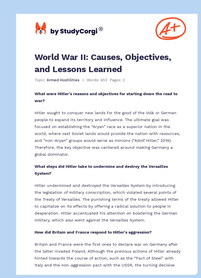 World War II: Causes, Objectives, and Lessons Learned. Page 1
