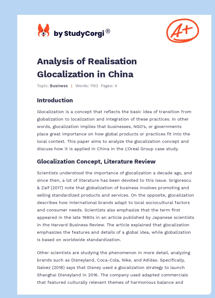 Analysis of Realisation Glocalization in China. Page 1