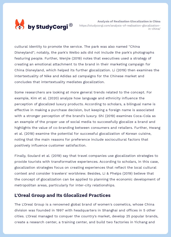 Analysis of Realisation Glocalization in China. Page 2