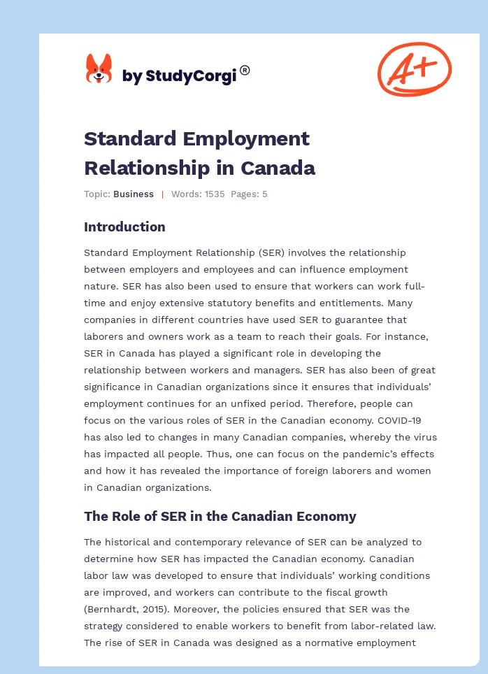 Standard Employment Relationship in Canada. Page 1