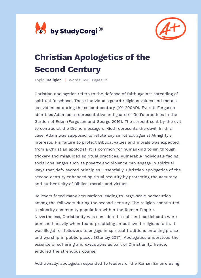 Christian Apologetics of the Second Century. Page 1