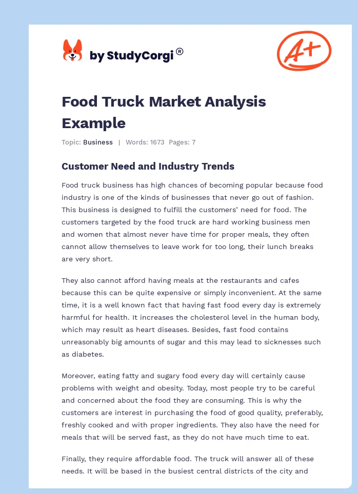 Food Truck Market Analysis Example. Page 1