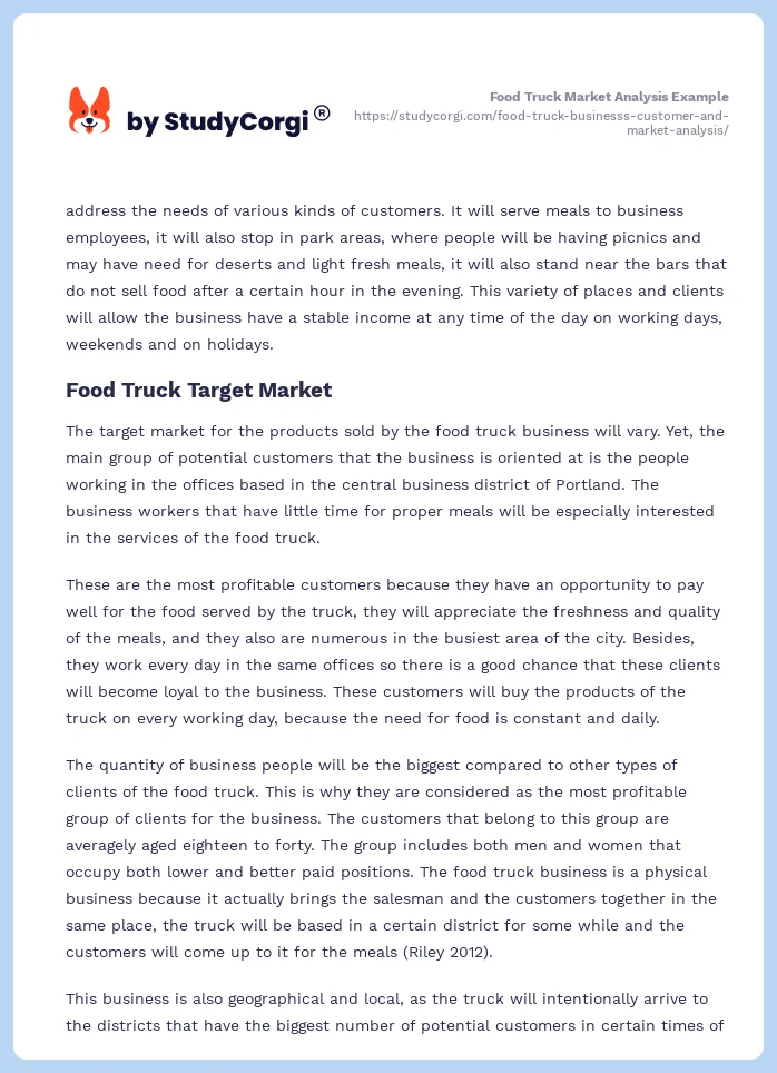 Food Truck Market Analysis Example. Page 2