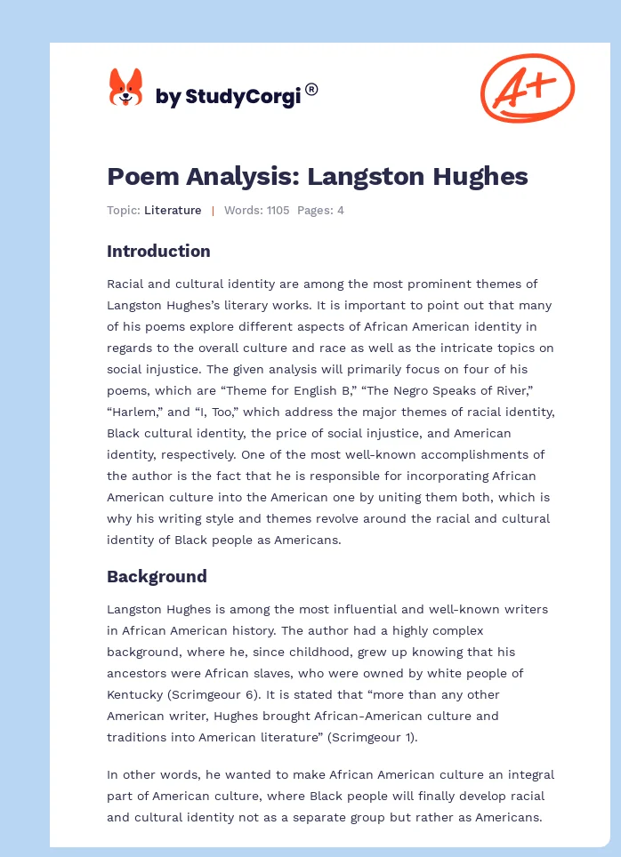 Poem Analysis: Langston Hughes. Page 1