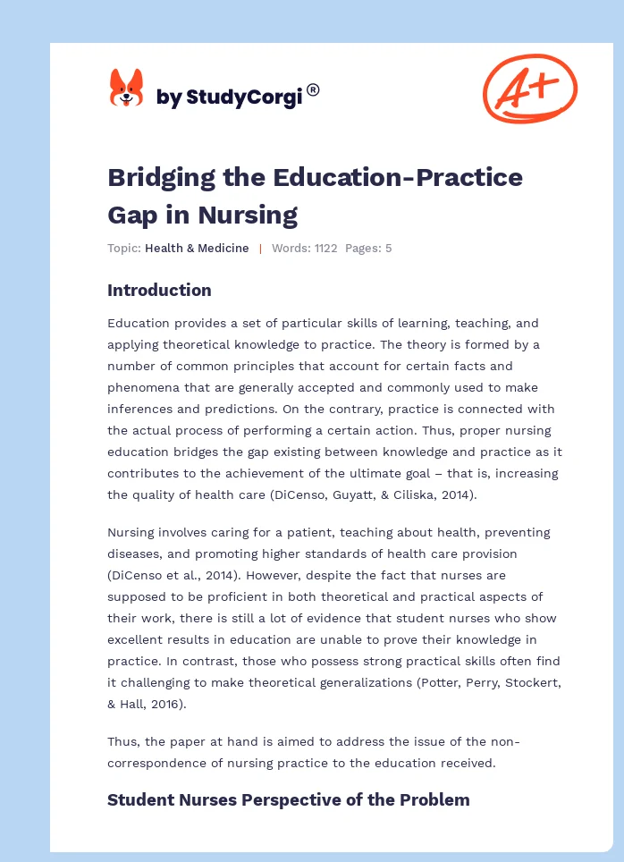 Bridging the Education-Practice Gap in Nursing. Page 1