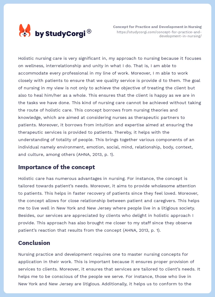 Concept for Practice and Development in Nursing. Page 2