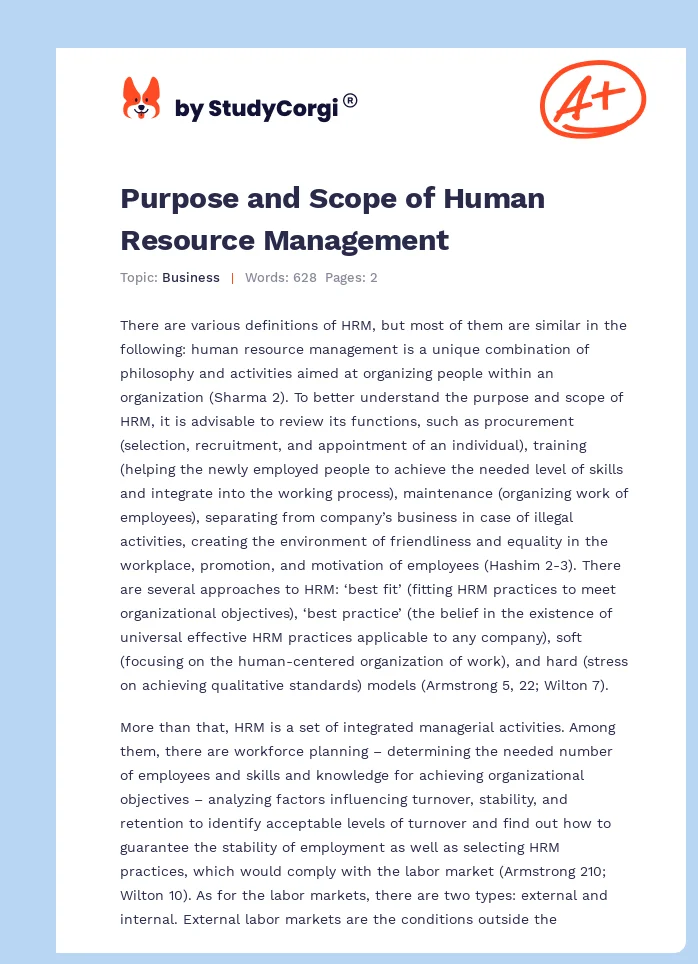 Purpose and Scope of Human Resource Management. Page 1