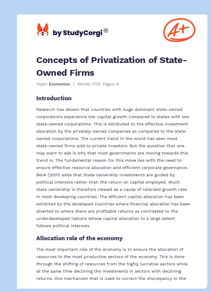 Concepts of Privatization of State-Owned Firms. Page 1