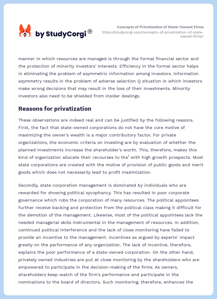 Concepts of Privatization of State-Owned Firms. Page 2
