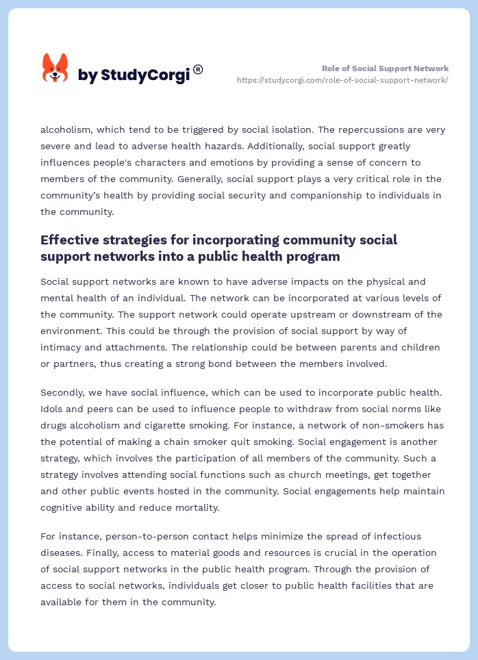 Role of Social Support Network. Page 2