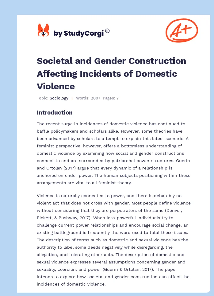 Societal and Gender Construction Affecting Incidents of Domestic Violence. Page 1