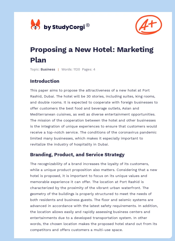 Proposing a New Hotel: Marketing Plan. Page 1