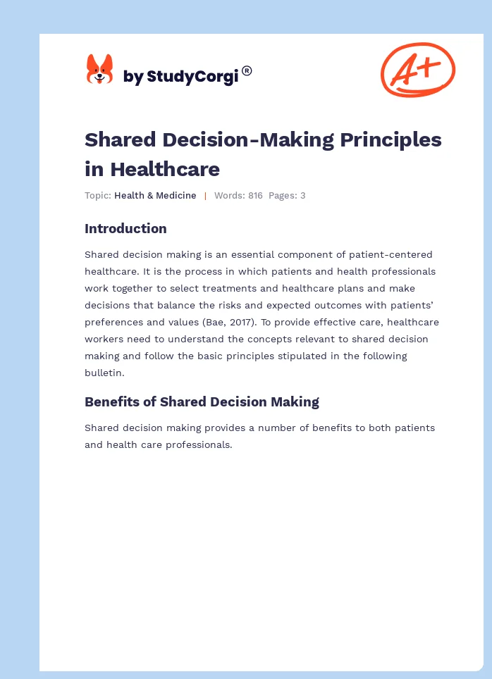 Shared Decision-Making Principles in Healthcare. Page 1