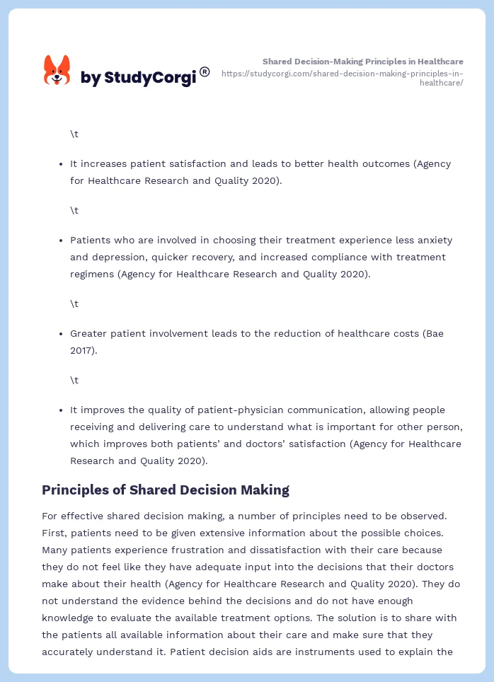 Shared Decision-Making Principles in Healthcare. Page 2
