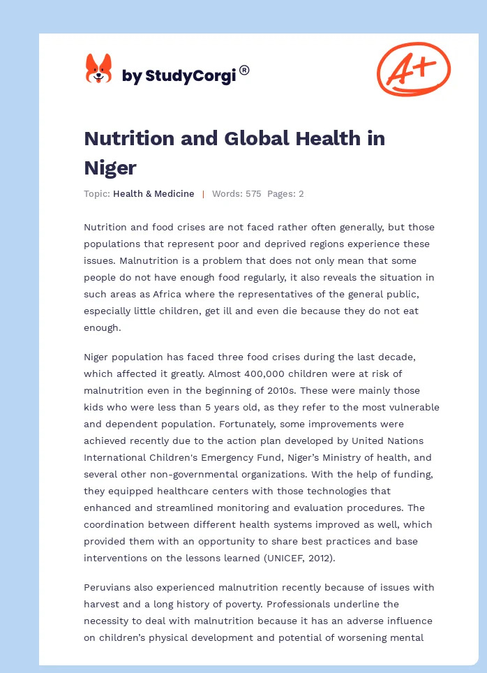 Nutrition and Global Health in Niger. Page 1