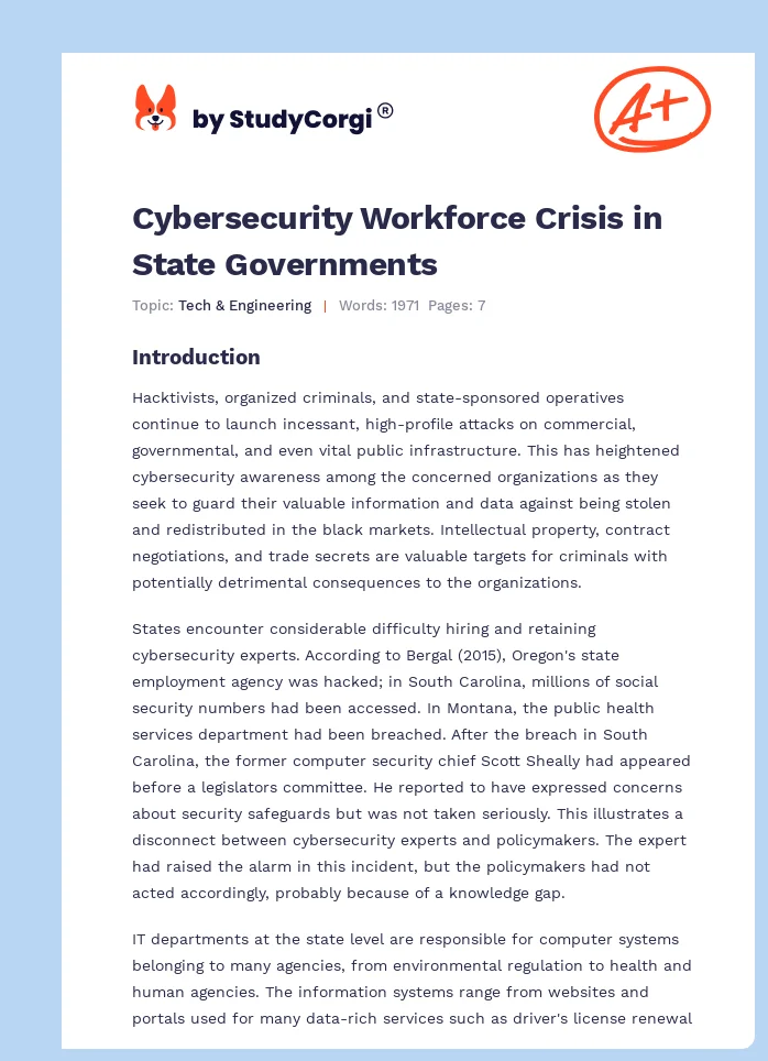 Cybersecurity Workforce Crisis in State Governments. Page 1