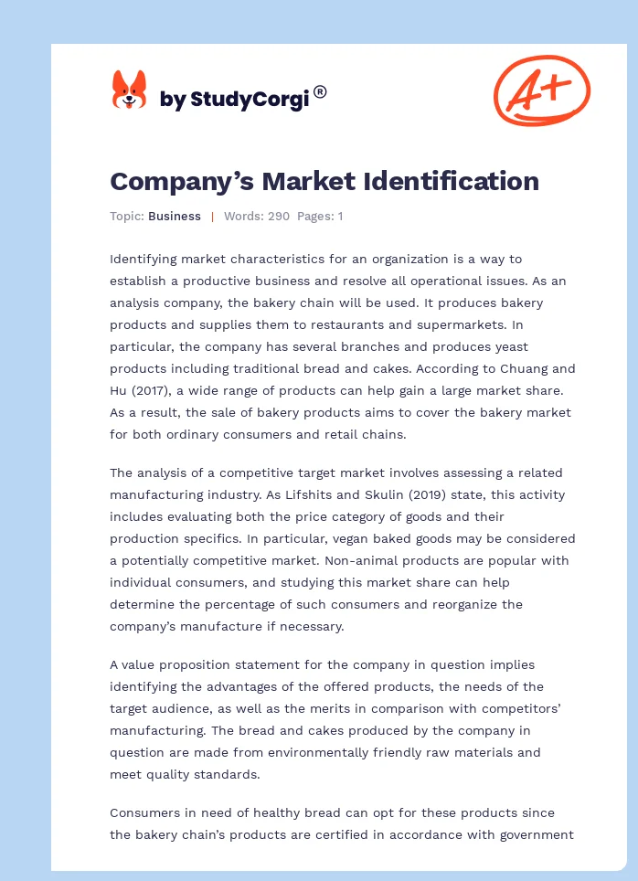 Company’s Market Identification. Page 1