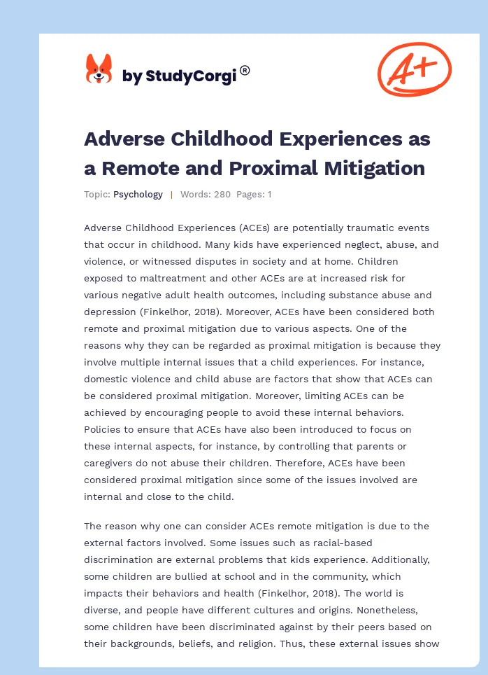 Adverse Childhood Experiences as a Remote and Proximal Mitigation. Page 1
