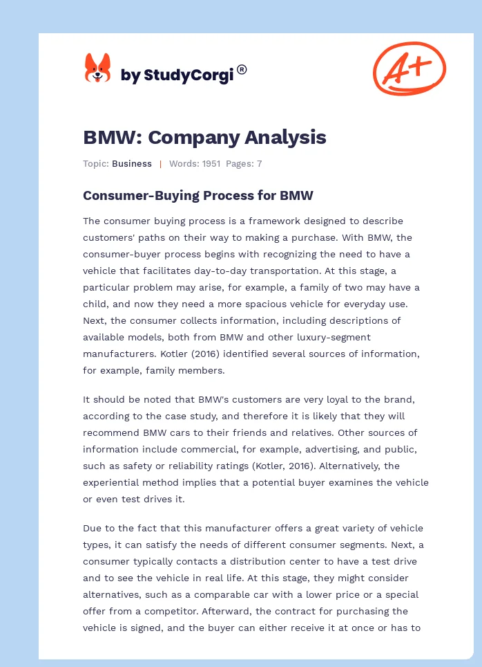 BMW: Company Analysis. Page 1